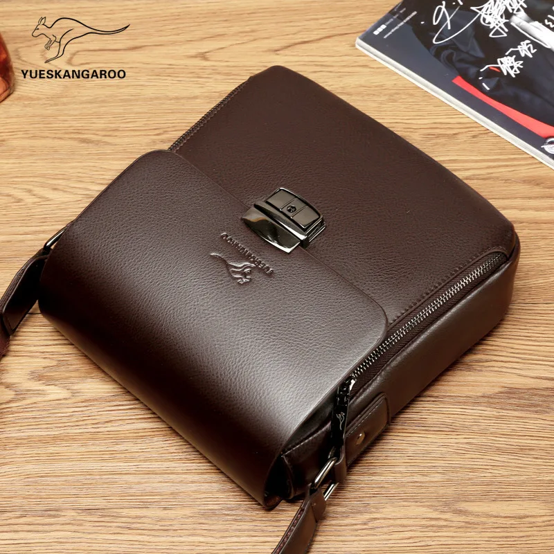 Buckle Leather Men's Shoulder Bag Vertical Strap HandBag Male Luxury Messenger Bag Casual Crossbody For Men