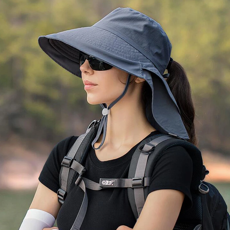 Designer Lightweight Ponytail Hole Visor Hats Summer Bucket Hats for Women Big Brim Outdoor Eye Protection Sunscreen Cap Sun Hat