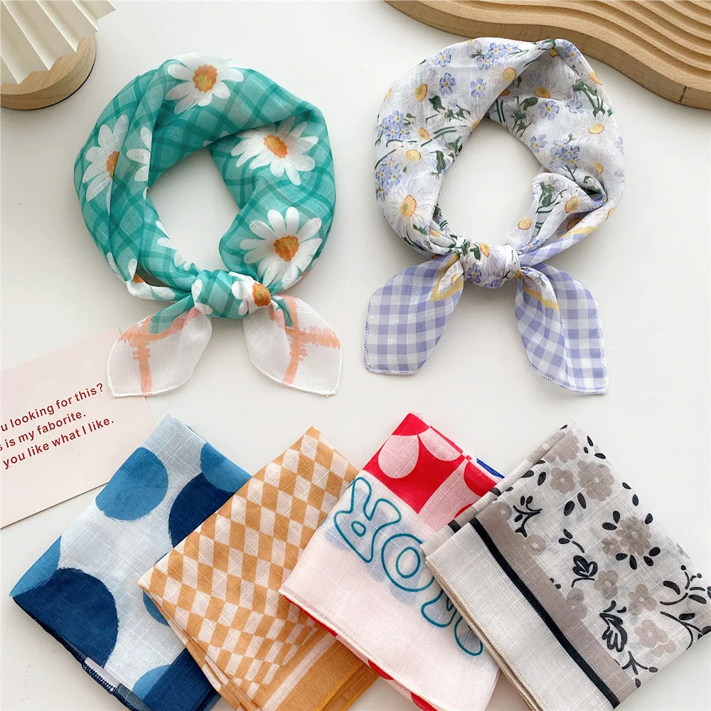 

Женский хлопковый шарф с цветочным принтом, 58 см