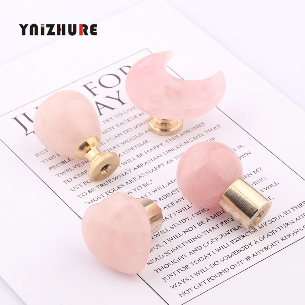 

Natural Pink Crystal Rose Quartz Brass Single Hole Drawer Handmade Handle Cabinet Door Kitchen Hook Knob Wardrobe Door Handle