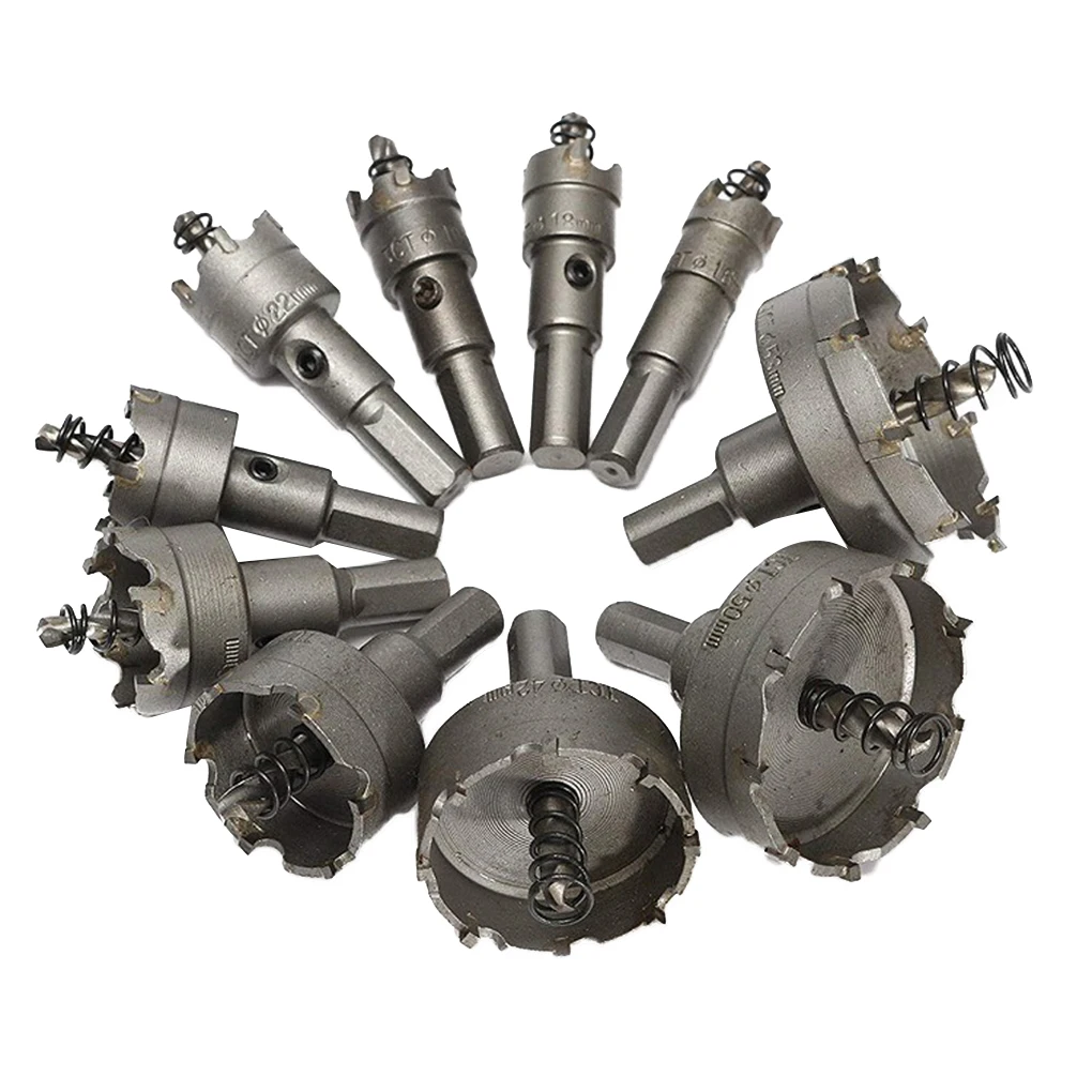 

10PCS/Set 16/18/ 19/ 22/ 25/ 30/ 35/ 42/ 50/53MM Carbide Tip HSS Drills Bit Hole Saw Kit Metal Hole Opener