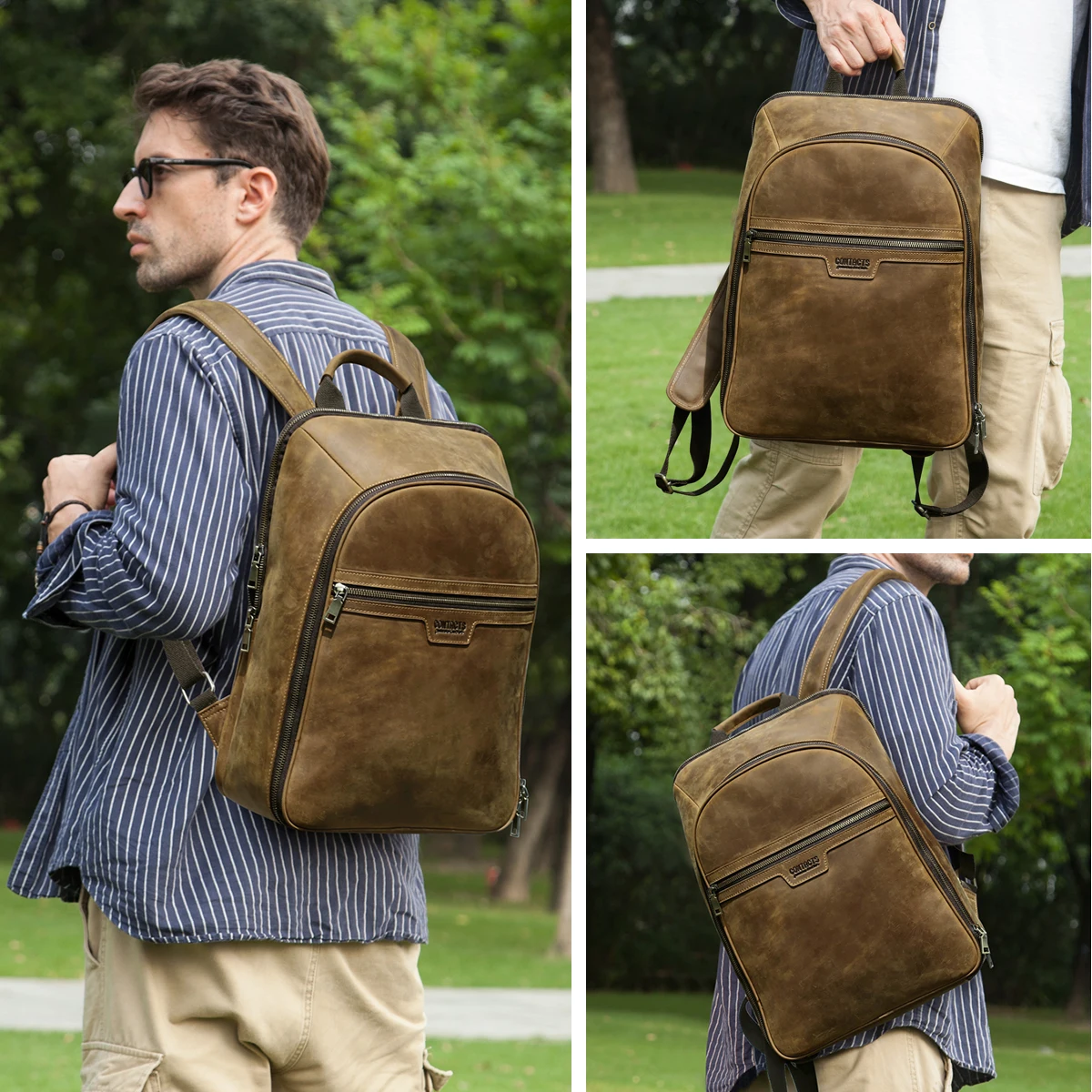 Vintage Simple Men's Genuine Leather Backpack Cowhide Outdoor Travel Backpack Large Capacity Computer Laptop Bag