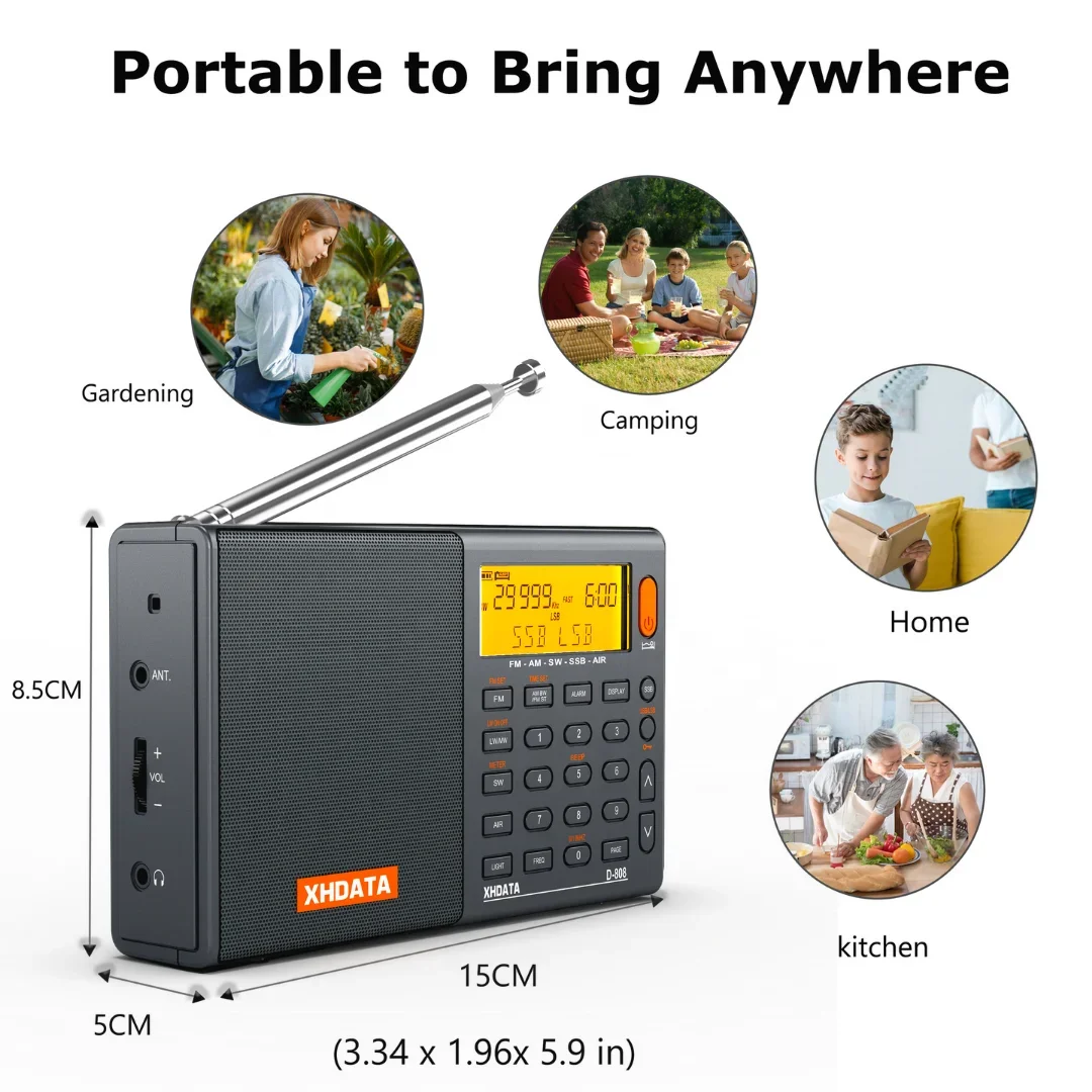 XHDATA D-808 Портативное цифровое радио FM стерео/коротковолновый/MW/LW/SSB воздушный