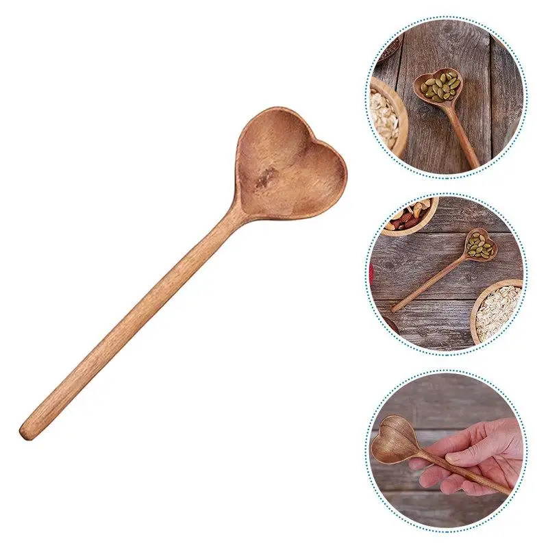 

Wooden Spoon Heart Love Shaped Serving Spoons Stirring Dinner Drink Soup Dessert Coffee Baking Wood Mixing Teaspoons