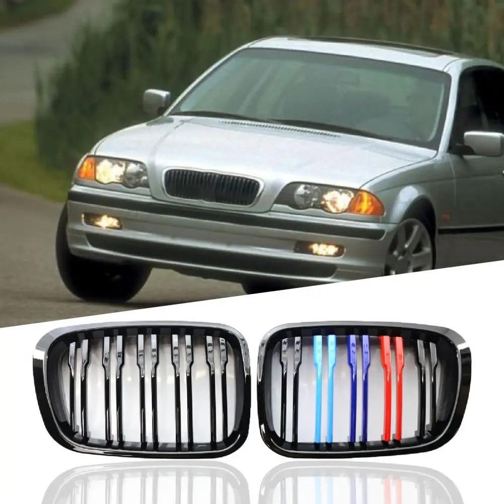 

2Pcs Car Grille Double Line Easy to Install Brilliant Black Professional Front Bumper Kidney Grille 51138208489 51138208490 for