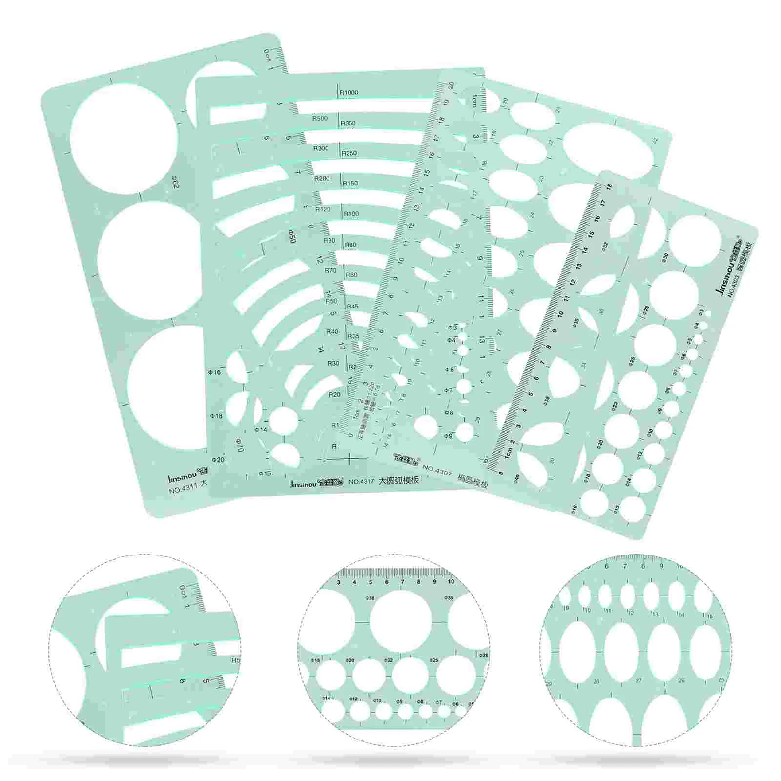 

4pcs Measuring Template Stencil Portable Practical Useful Geometric Stencil Geometric Ruler Drawings Design Template