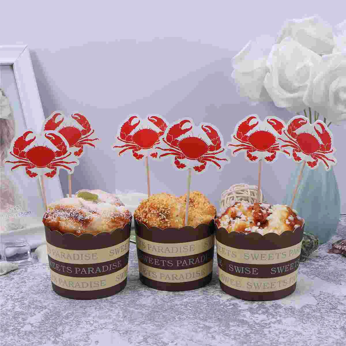 

24pcs Big Red Crab Birthday Fruit Picks Dessert Table Decorative Supplies for Party Festivals