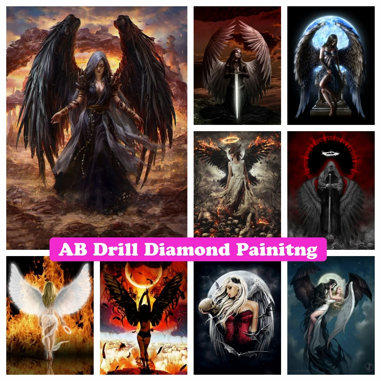 

Dark Angel 5D DIY AB Drills Diamond Painting Embroidery Death Demon Fantasy Gothic Art Cross Stitch Rhinestone Mosaic Home Decor