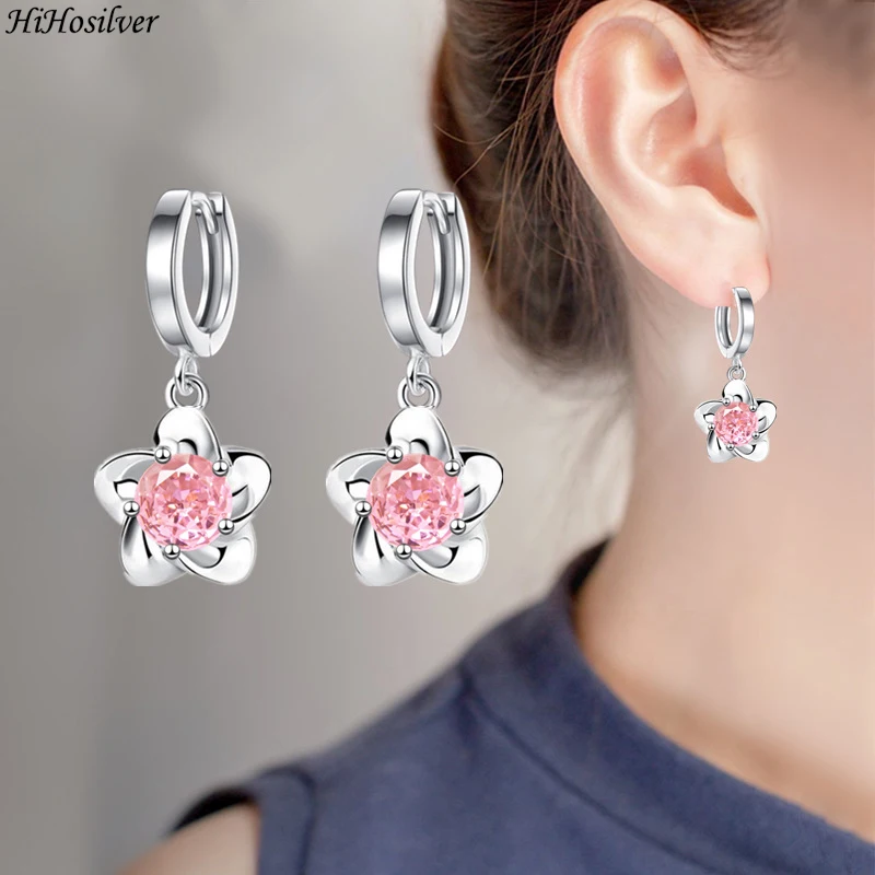 

HiHosilver 925 Silver Needle New Ladies Fashion High-quality Jewelry Crystal Zircon Flower Drop Earrings HS0205