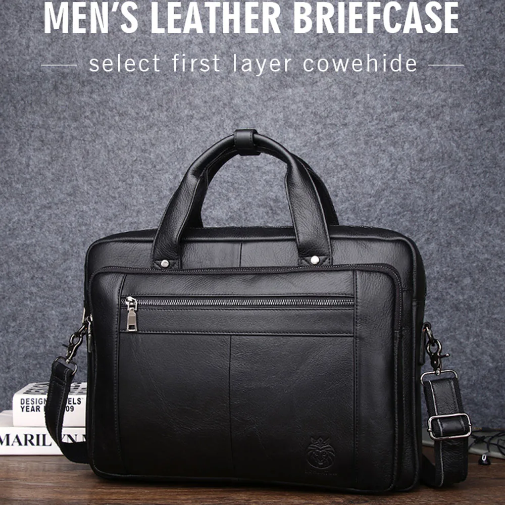 Genuine Leather Briefcase Men Business Crossbody Bag Fashion Cowhide Shoulder Messenger Handbag 14 Inches Handbags Laptop Bags