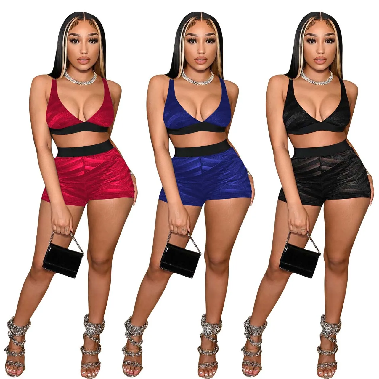 

Echoine Women Active Two Piece Set Sleeveless Mesh Crop Top Shorts Suit Sporty Tracksuit Fitness Hollow Out Tracksuit Outfits