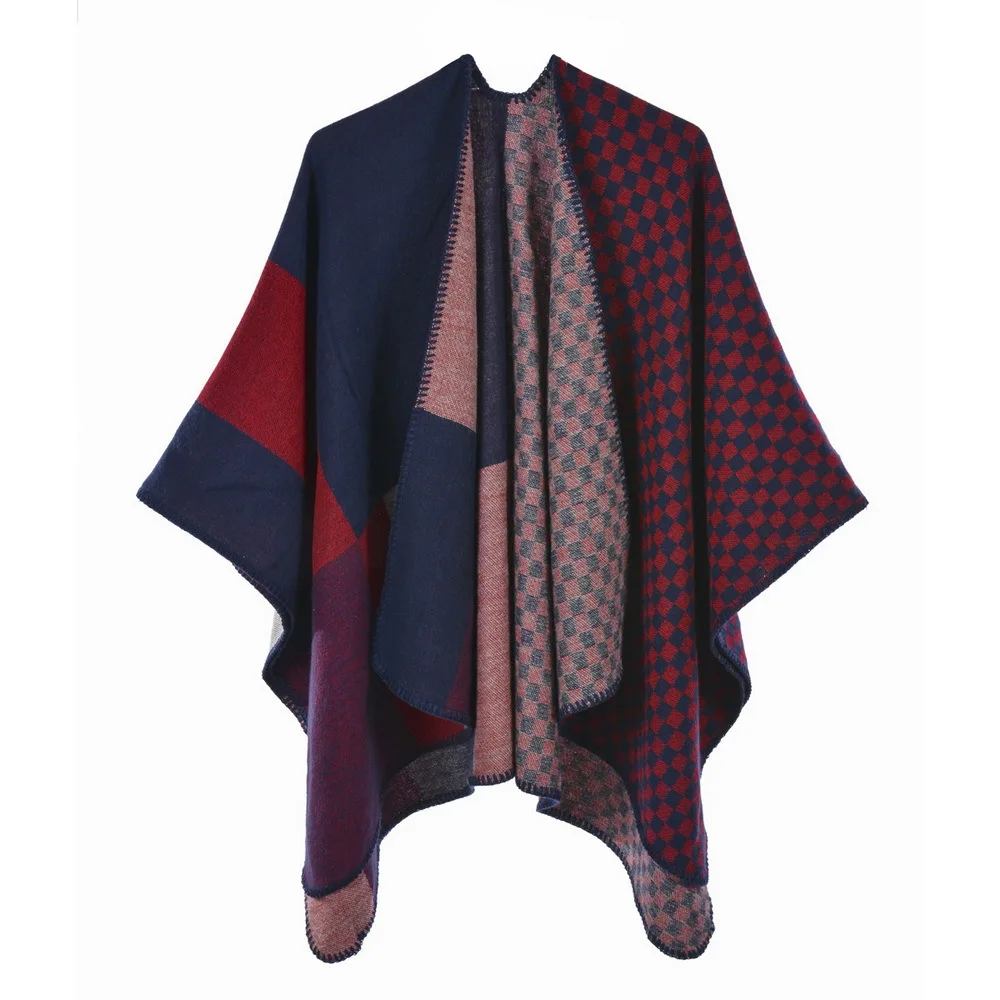 Shawl Autumn Winter New Warm Scarf Shawl European American Fashion Split Cashmere Cloak Multi-purpose Shawl Ponchos P5