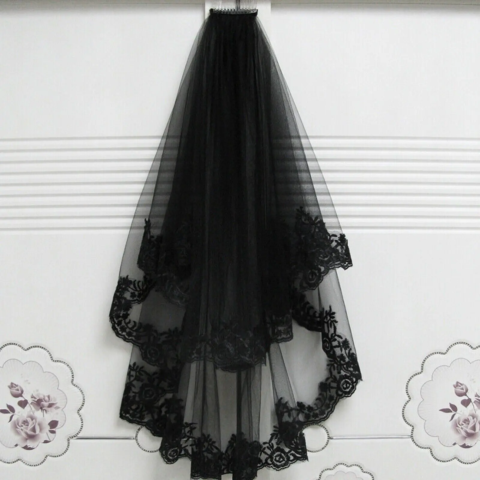 

Black Lace Wedding Mantilla Bridal Birdcage Gothic Veil with Comb 2024