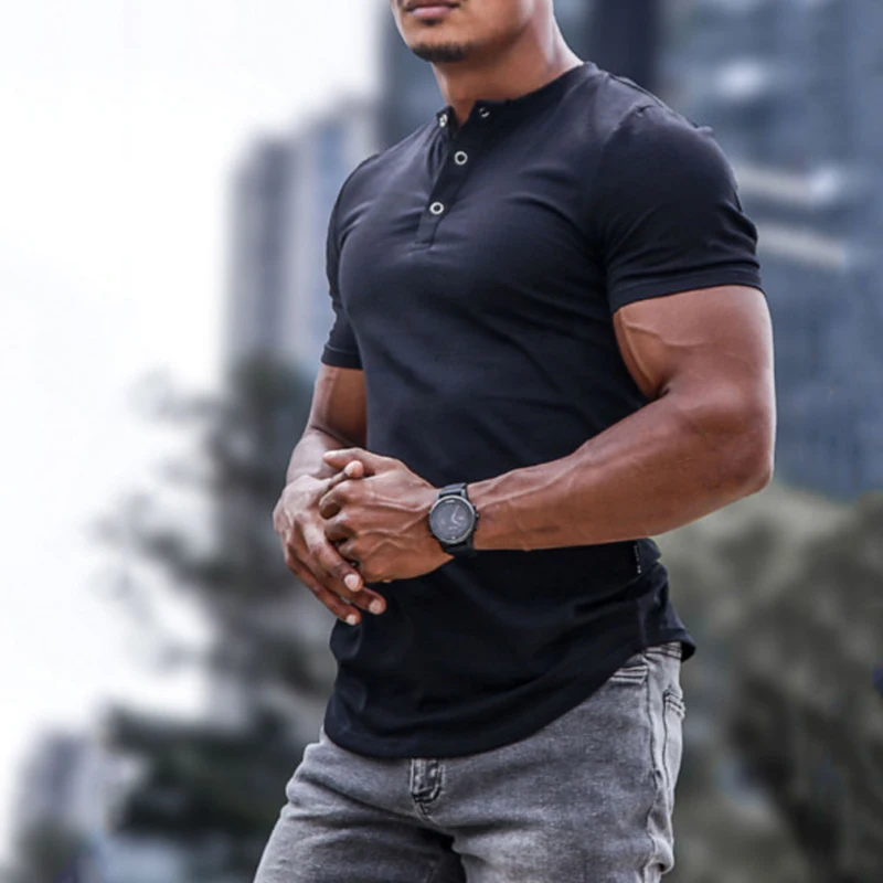 

Men Short Sleeve O Neck Button-up Tees Shirt Clothes Casual Mens Loose Pullovers Tops Streetwear New Summer Solid Slim T-shirts