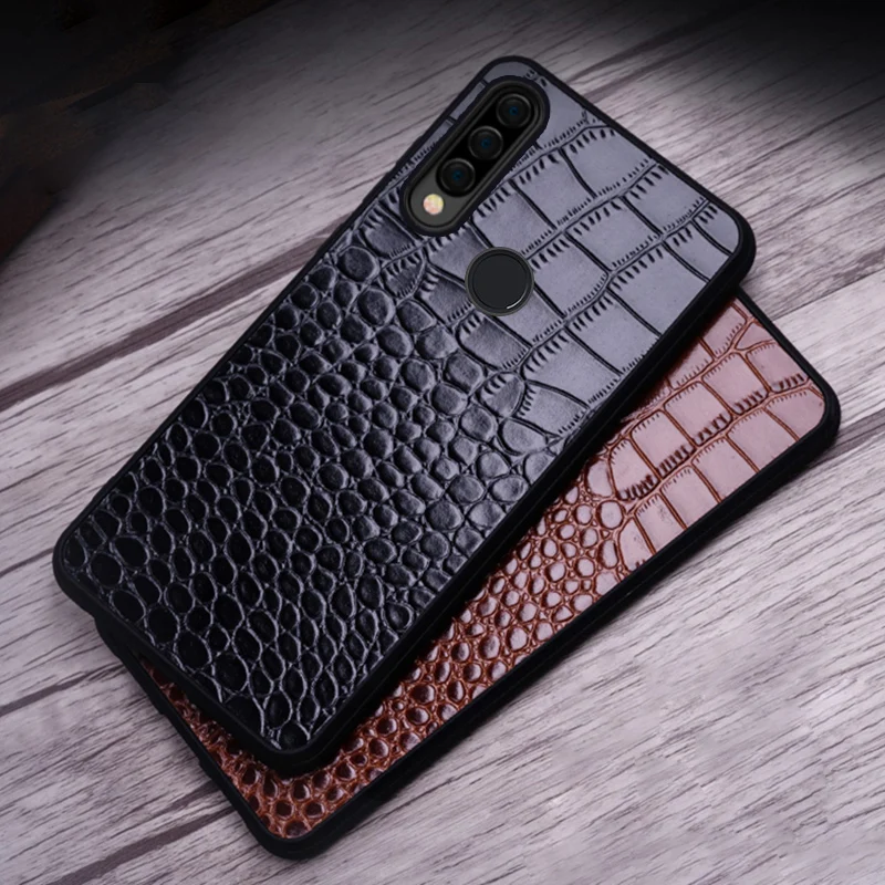 Cowhide Phone Case For Huawei Mate 9 10 20 Pro P10 P20 P30 lite case For Honor 8X 9 10 Crocodile Texture Back Cover Anti-Knock