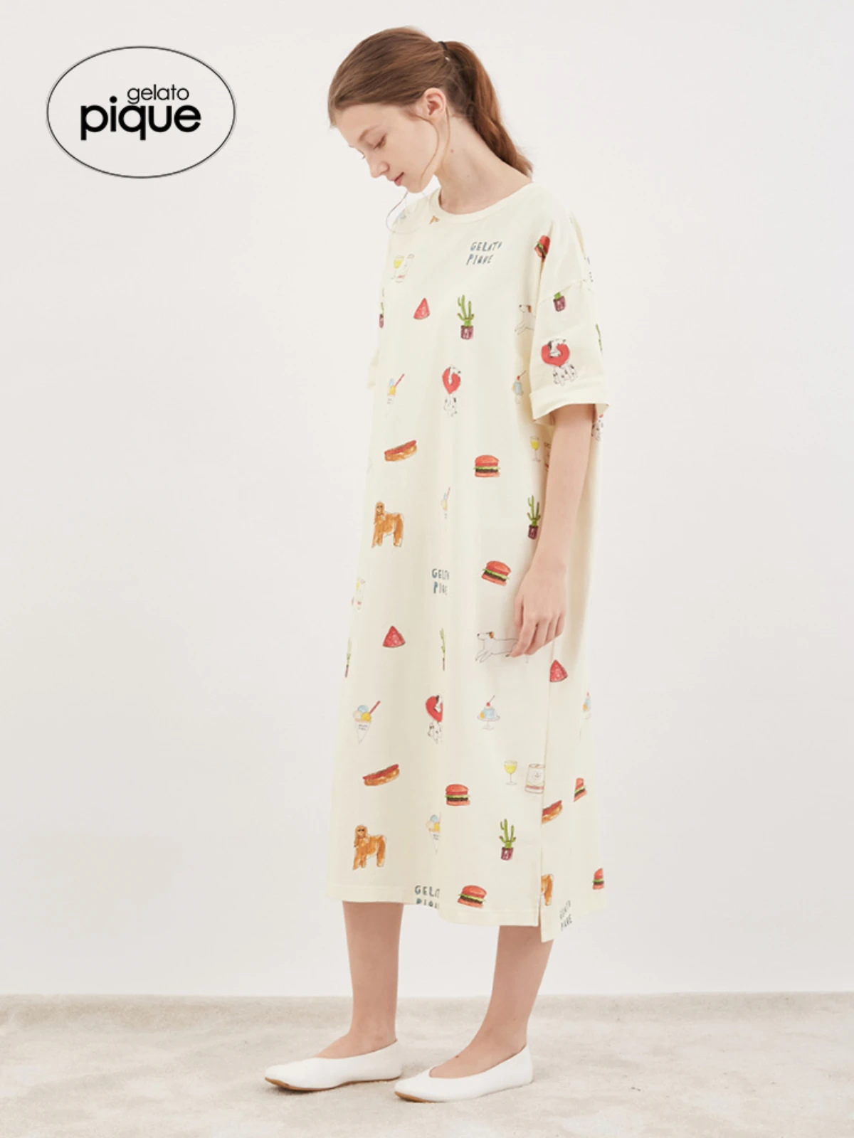 Cute Room Wear One Piece Ladies Gelato Pique  Summer New Women's Nightdress Kawaii Clothes Home Dress Short Trousers