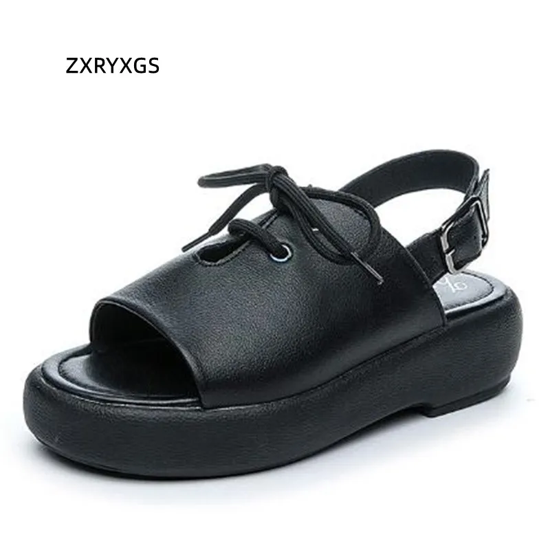 

Promotional Summer Women's Sandals 2022 New Genuine Leather Shoes Thick Bottom Wedges Increase Sandals Fashion Trend Sandals