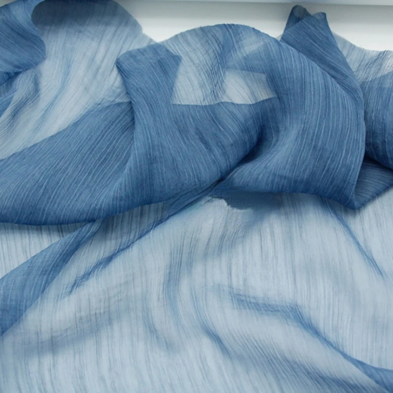 Ткань ширина 155 см x 50 см драпировка полупрозрачный туман и дымка синий химическое волокно плиссированная текстура шифон Сделай Сам платье марля юбка Hanfu