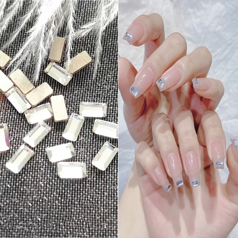 

50pcs Nail Sequins Square/Rectangle/Strips Shiny Crystal Shape Flatback Glass Nail Rhinestone for DIY Design Nail Art Decoration