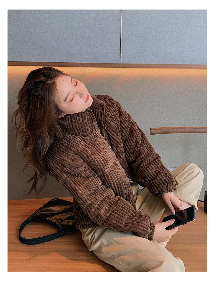 Corduroy parka women's short Korean fashion loose winter cotton coat 2022 women sweet cute girl japaness pink  coat for women