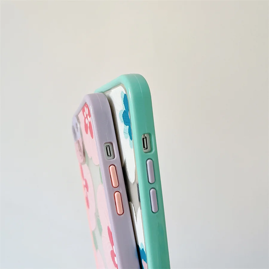 iPhon13 Double Color Frame Case For iPhone 13 12 11 Pro Max X XR XS Cover Flower Cartoon Soft Transparent Bumper Back Cases |