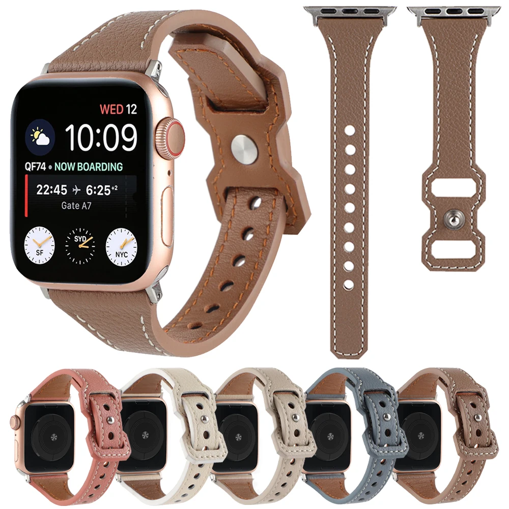 

Slim Leather Strap For Apple Watch band Ultra 49mm 45mm 41mm 44mm 40mm Smartwatch Band iWatch series 8 7 6 SE 5 3 Bracelet Belt