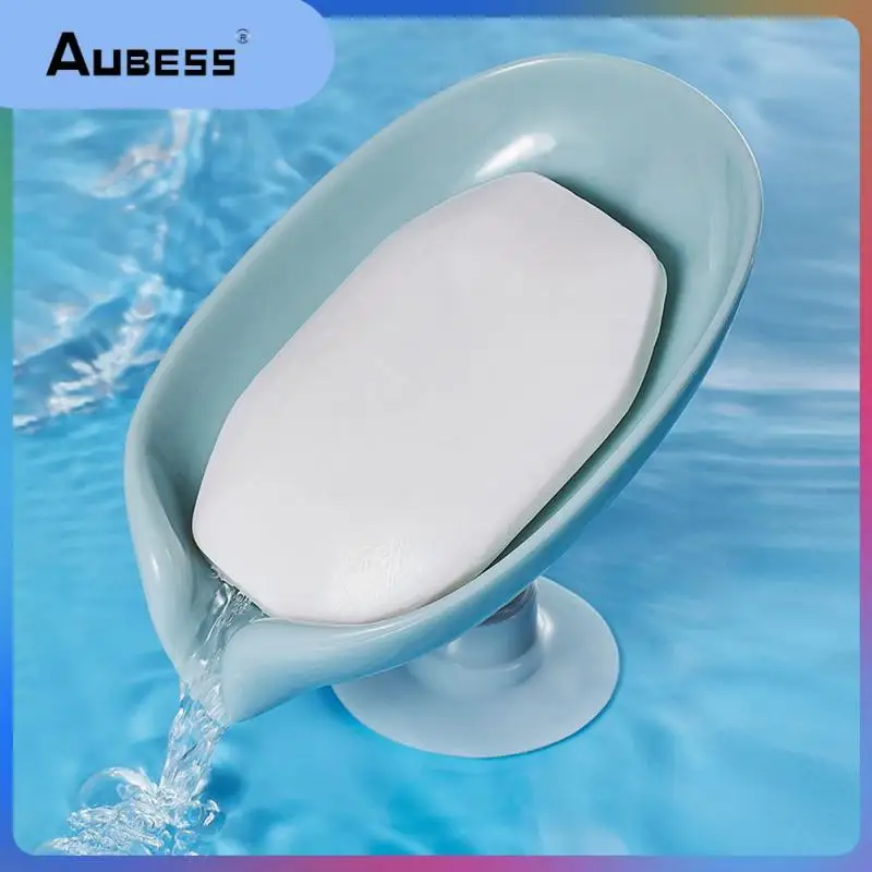 

Drain Soap Box Creative Plate Tray Non-slip Soap Case With Suction Cup Bathroom Gadgets Leaf Shape Laundry Soap Dish Storage