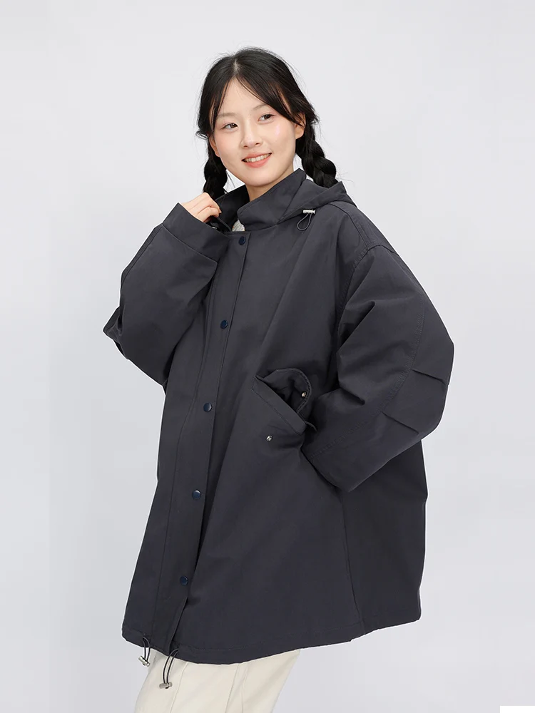 Корейская темно-синяя куртка с капюшоном на день памяти женская осенне-зимняя