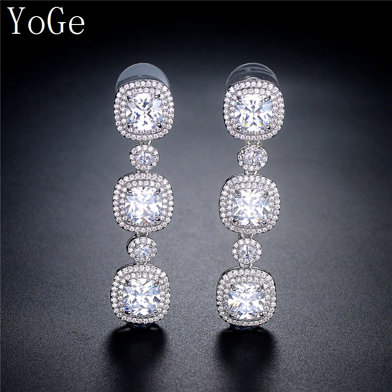 

YoGe Fashion Design AAA CZ Square Stones Shinning Unique Drop Earrings Women's Accessaries