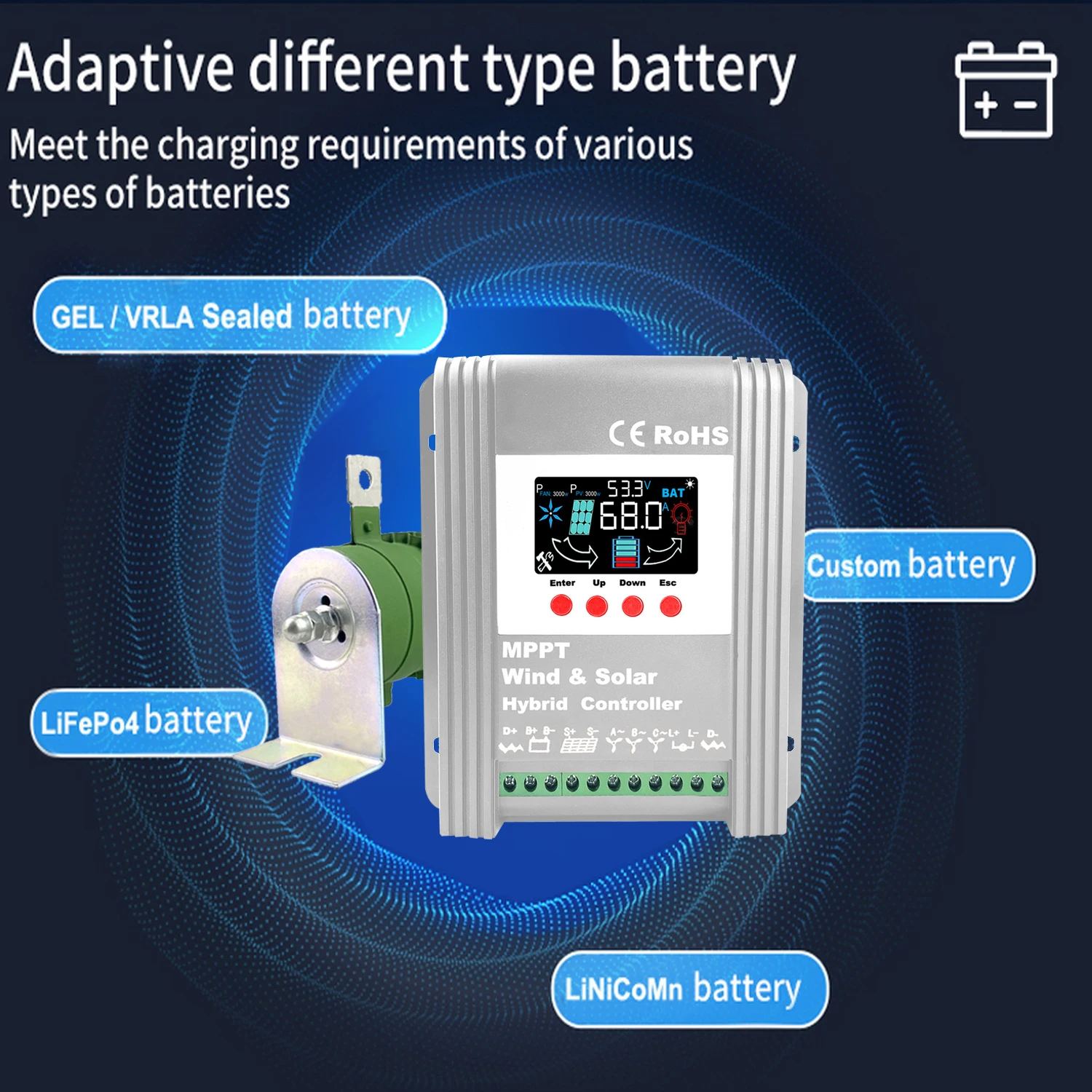 3000 Вт 4 кВт Wi-Fi гибридный контроллер заряда от солнечного ветра система питания MPPT