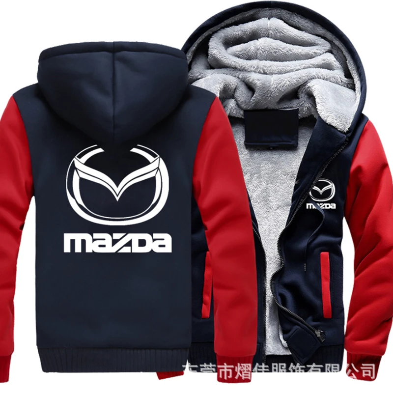 

2022 winter printed MAZDA car logo thickened casual coat men's zipper men's Plush coat