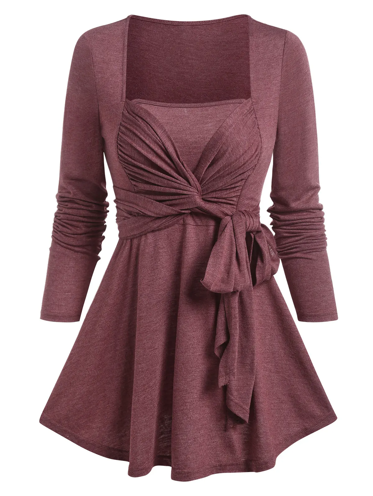 Футболка с квадратным вырезом и завязками на талии | Женская одежда