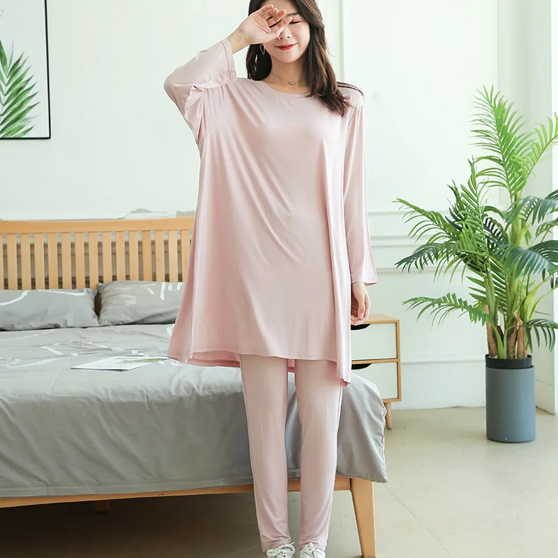 Nightwear Women Plus Size Pajamas Spring 2 Piece Suit Homewear Long Sleeve T-shirt Suit Skinny Pants Womans Pajamas Set