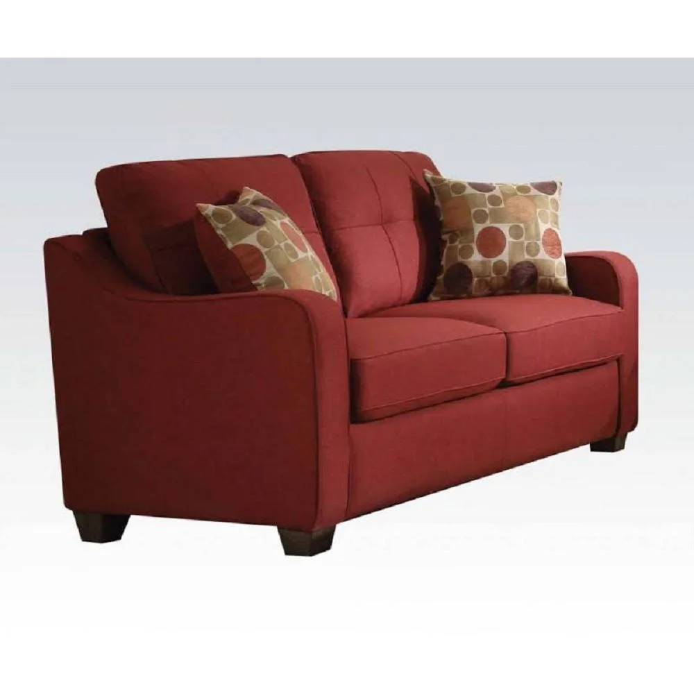 

Contemporary Casual Style Sofa Loveseat with 2 Pillows in Red Linen Home furniture Muebles De La Sala 59"L x 31"D x 35"H