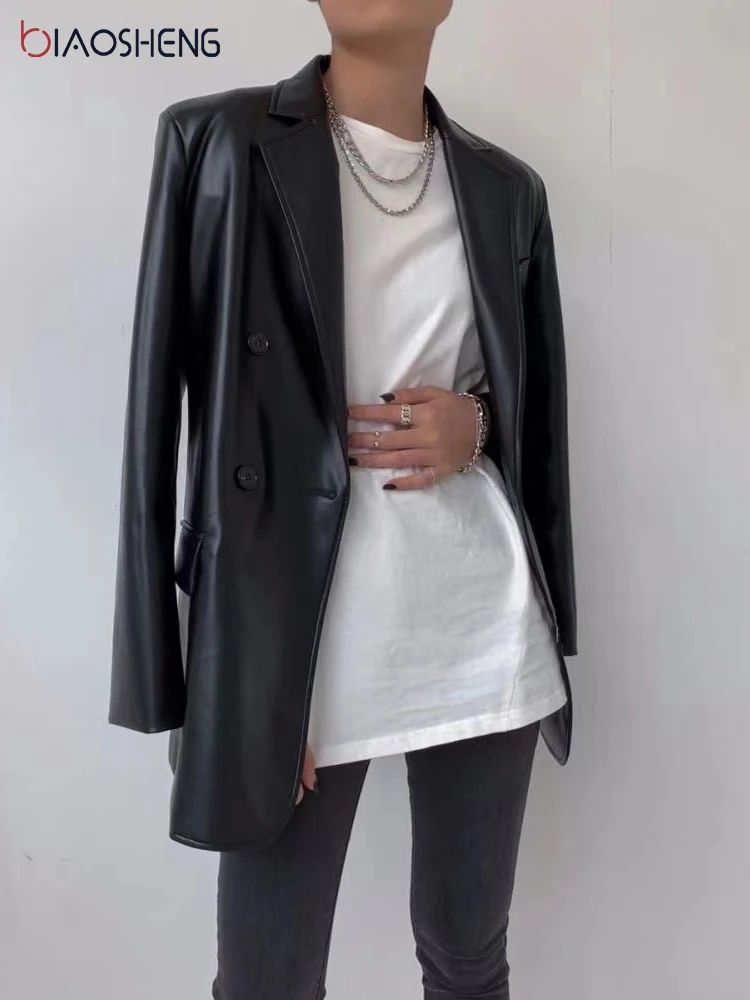 Vintage 90s Leather Jacket Women's Black Y2K Autumn Winter Leather Coat Baggy Female Clothing High Street Wild Jacket Streetwear