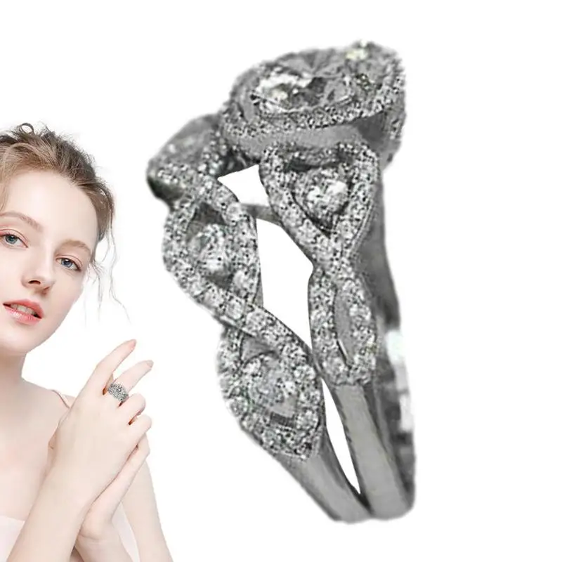 

Wedding Ring Set For Women Bridal Halo Rings Sets Women's Wedding Infinite Elements Cubic Zirconia Cushion Halo Ring Jewelry