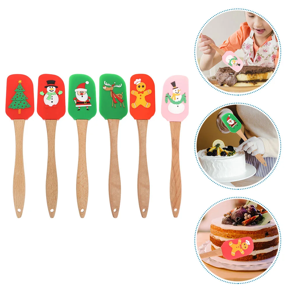 

6 Pcs Party Tableware Cake Spatulas Silicone Scraper Butter Tool Small Wood Xmas Supply Scraping