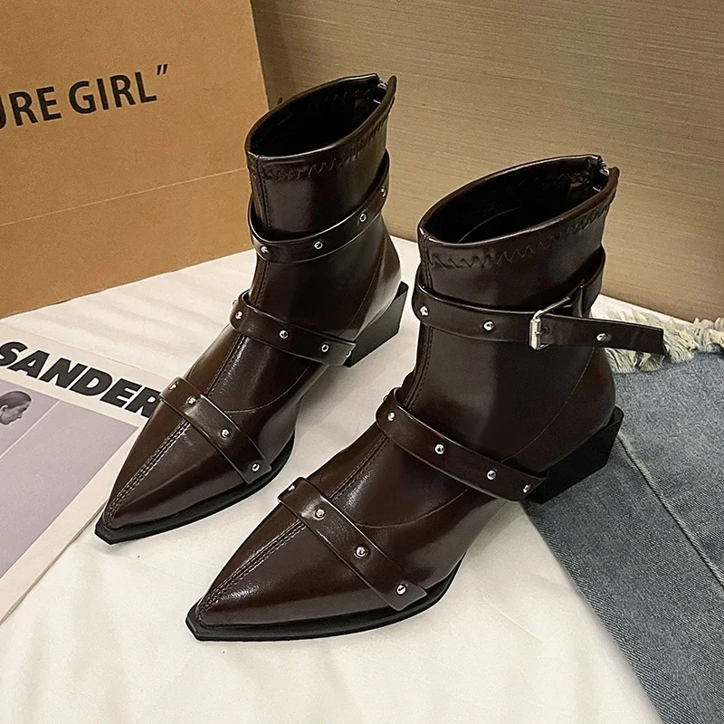 Сексуальные женские ботильоны с острым носком кожаная обувь на высоком каблуке