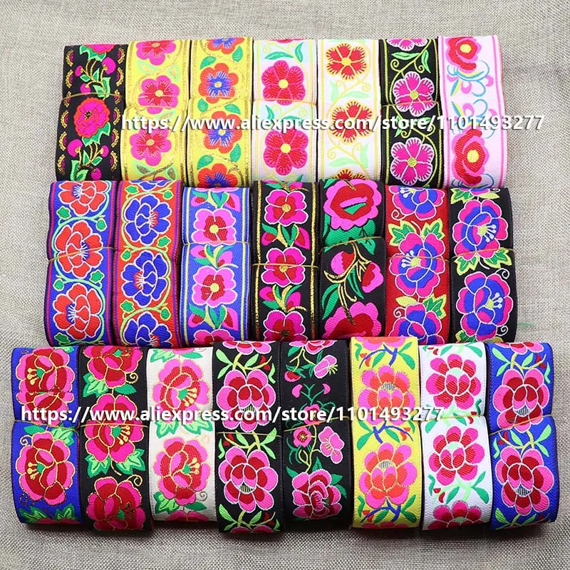 

7 Yards 5cm Jacquard Ribbon Flowerd Pattern Ethnic Lace Trim Embroidered Woven Webbing Tape For Clothing Bag Sewing Fabric