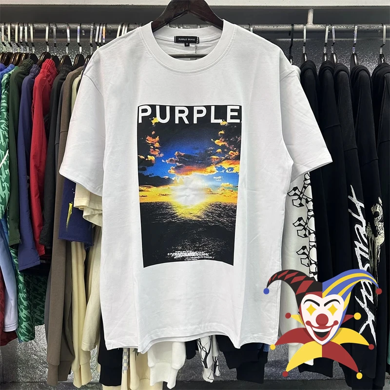

Purple T-Shirt Men Women High Quality Sea Sunrise Print T Shirt Top Tee With Tag