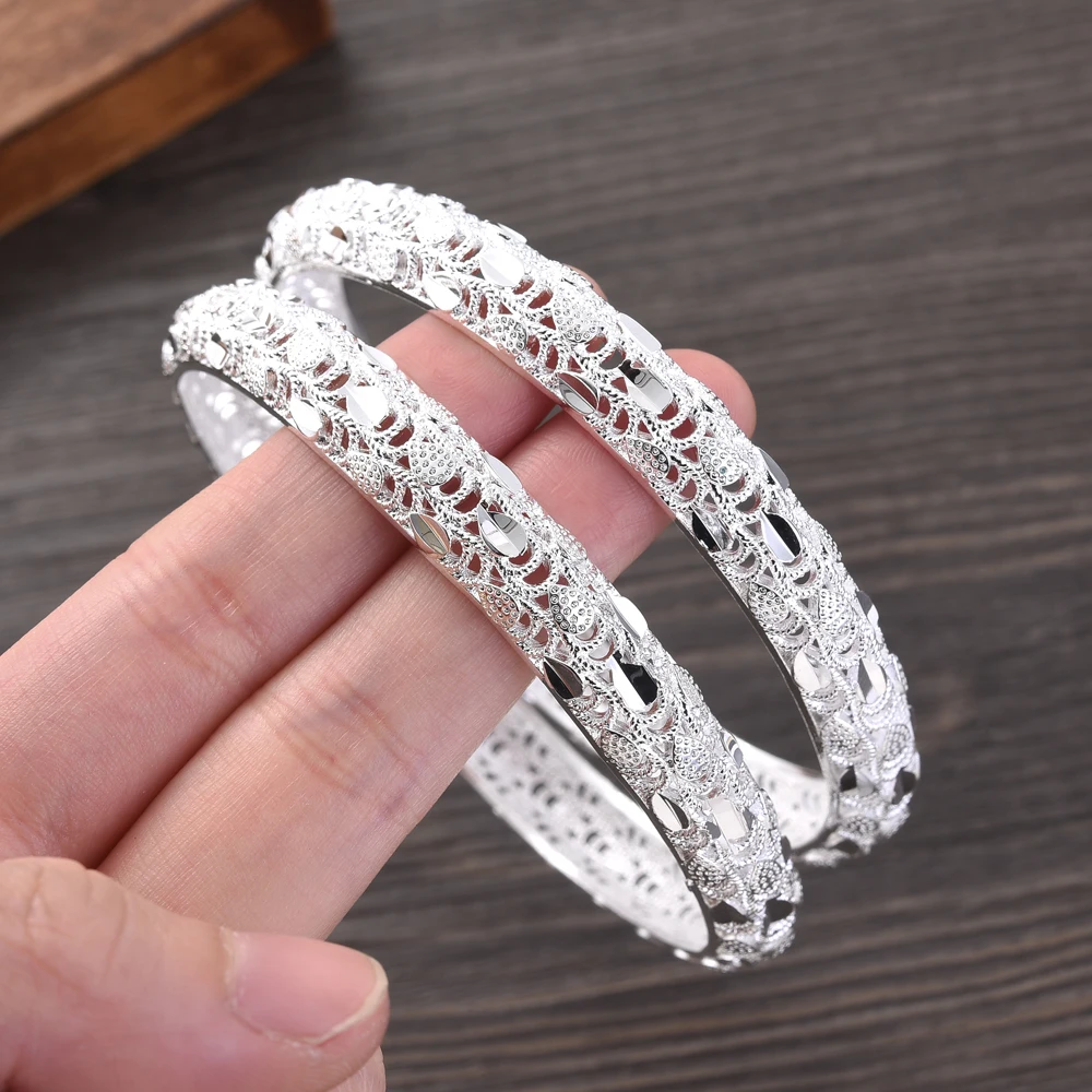 

Dubai Bangles For Women Middle East Silver Color Ethiopian Saudi Arab Bracelet Wedding Bride Jewelery African Birthday Gift