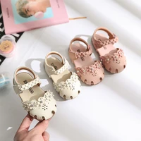 summer new baby girls first walker shoes covered toes princess flowers soft hook loop solid pink dress sandals fashion sweet