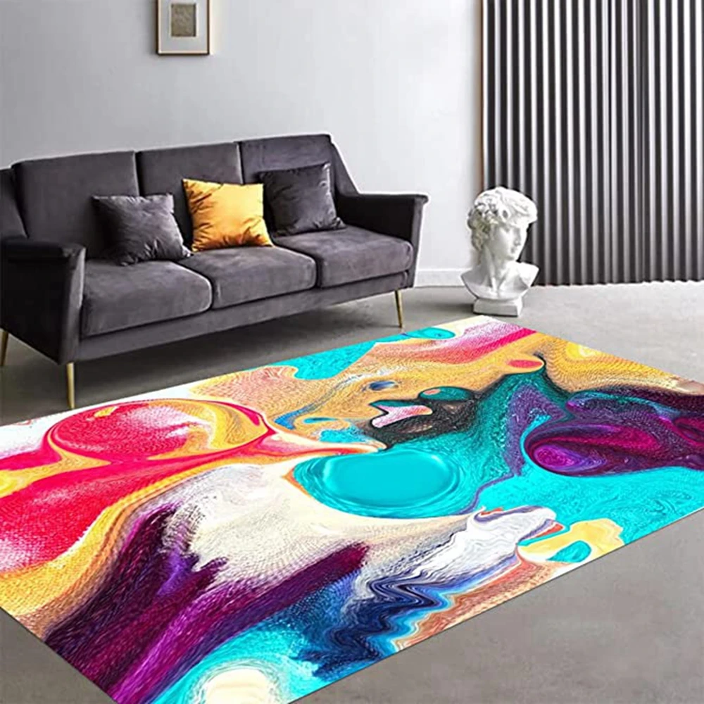 

CLOOCL 3D Illusion Colorful Vortex Abstract Area Rugs Turquoise Yellow Liquid Modern Rugs for Living Room Bedroom Floor Mat