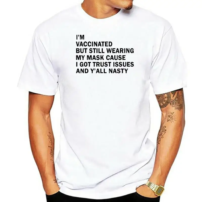 100% хлопок я привита но все еще ношу маску забавная унисекс футболка оверсайз для