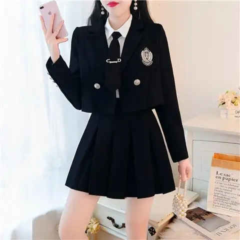 Suit female JK suit jacket pleated skirt spring and autumn dress professional dress temperament goddess fan two-piece suit
