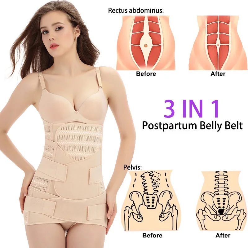 

3 в 1 послеродовой поддерживающий пояс для восстановления живота, женский пояс для таза, пояс для беременных, корсет для талии, бандаж для вос...