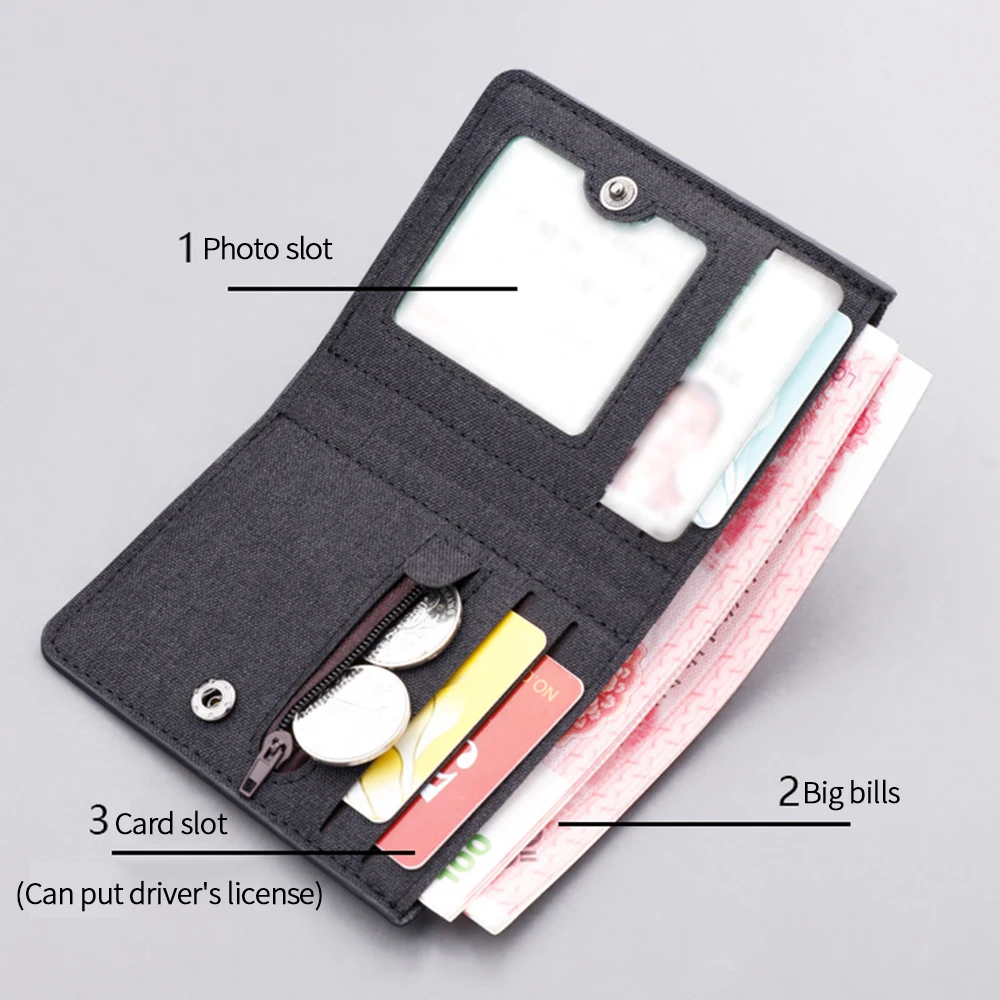 Men's Slim Short Canvas Wallet Luxury Brand Designer Male Small Minimalist Purse Coin Pouch Card Holder Mini Vertical Wallet