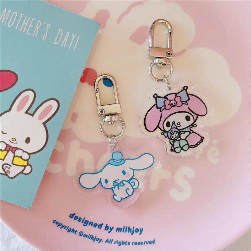 

My Melody Cinnamoroll Kuromi Anime Acrylic Pendant Keychains Pompom Purin Holder Sanrio Cartoon Figures Keyrings Girl Gifts