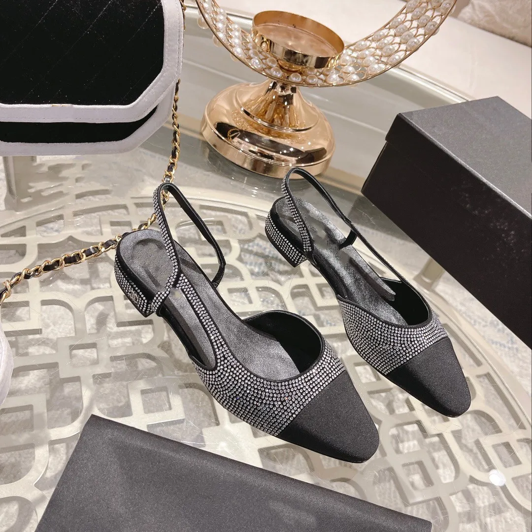 Summer 2023 new sequined toe sandals women's fashion block heel high heel buckle strap fashion round toe women's shoes