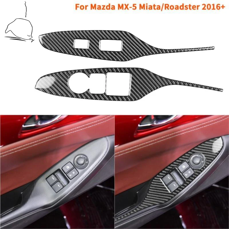 Carbon Fiber Door Lift Switch Panel Cover Sticker For Mazda MX5 Miata Roadster 2016+ MX 5 ND Button Interior Auto Car Accessorie